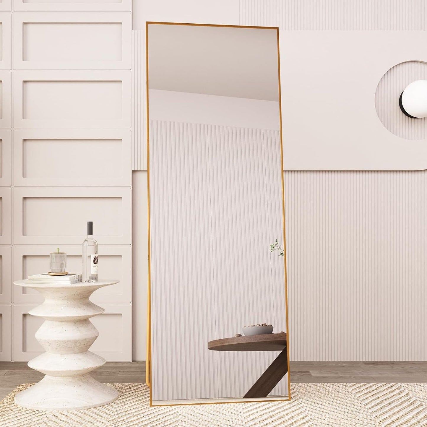 NEW 65 Inch Gold Full Length Mirror With Stand Tempered Glass