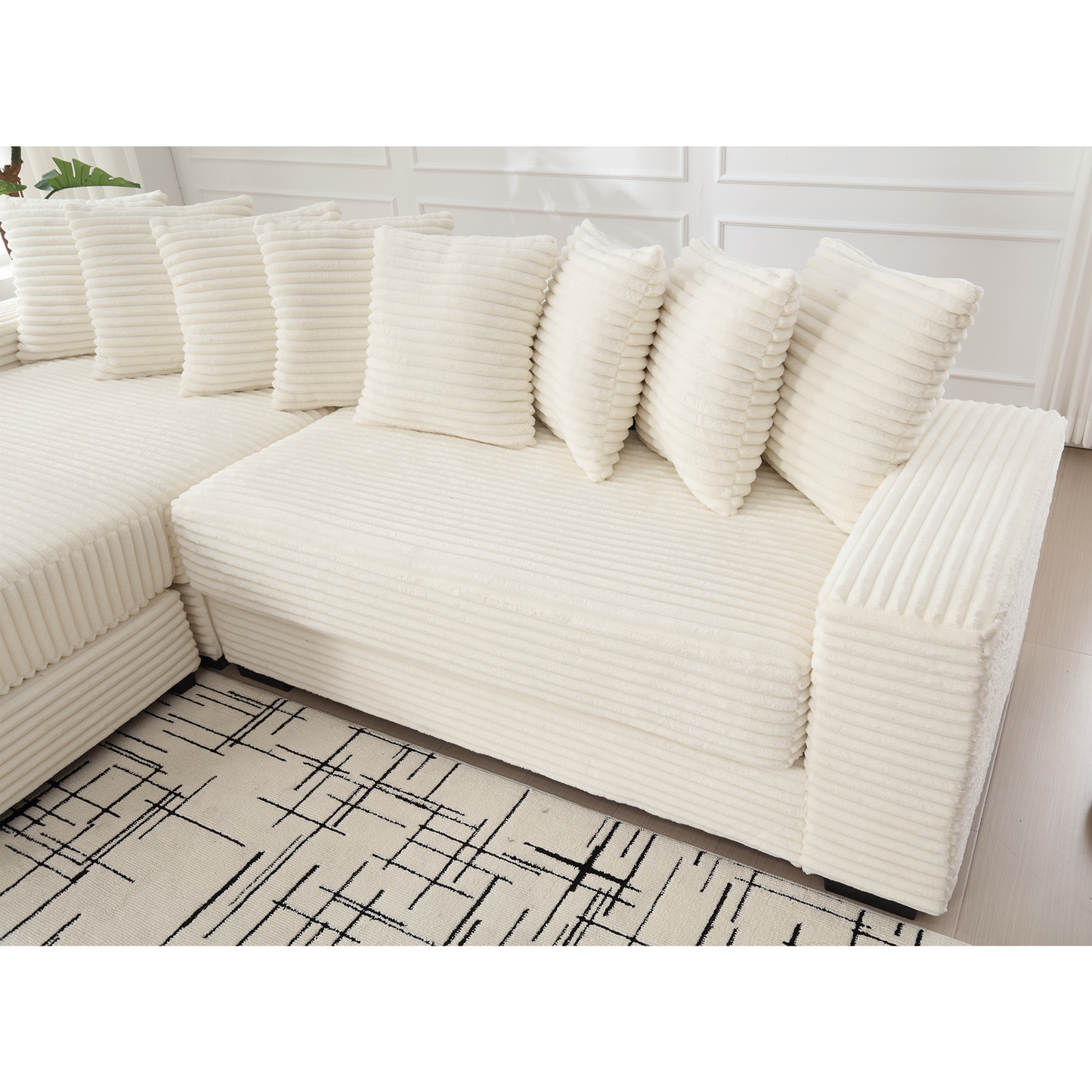 NEW Oversized Two-Piece  Couches,  L Shaped Sofa, Corduroy, Left Chaise Daybed,with Armrests,Eight Throw Pillows,Corner Sofa,Easy To Assemble, Beige