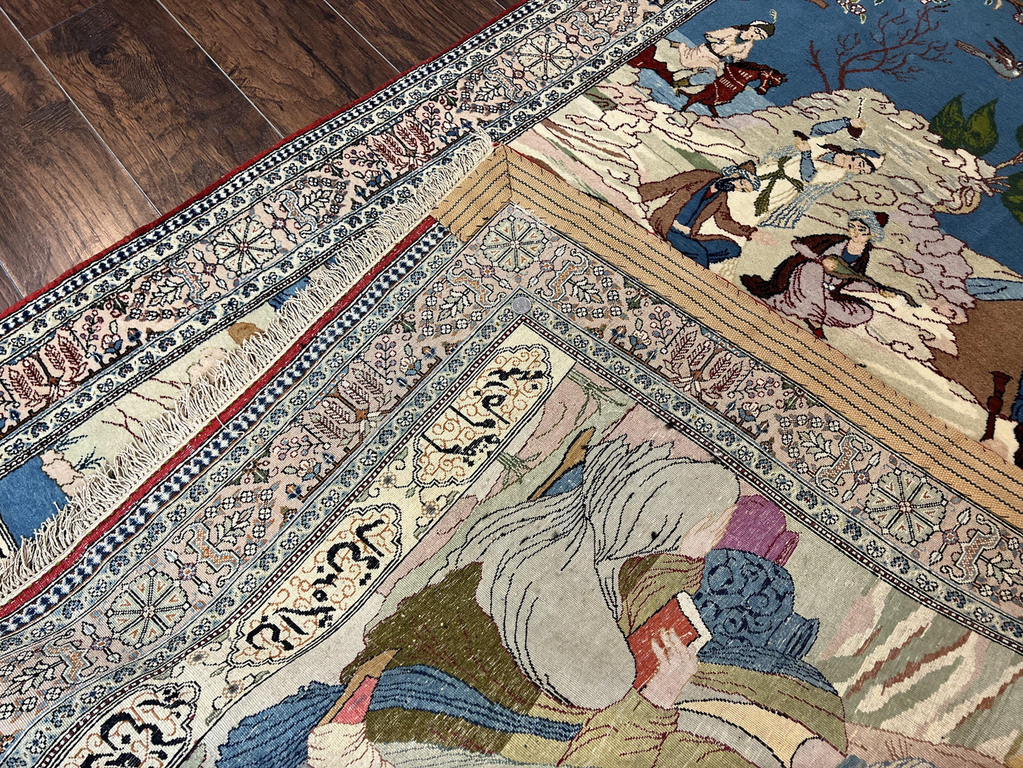 USED Vintage Persian Qum Pictorial Rug 5x7 - Wool & Silk