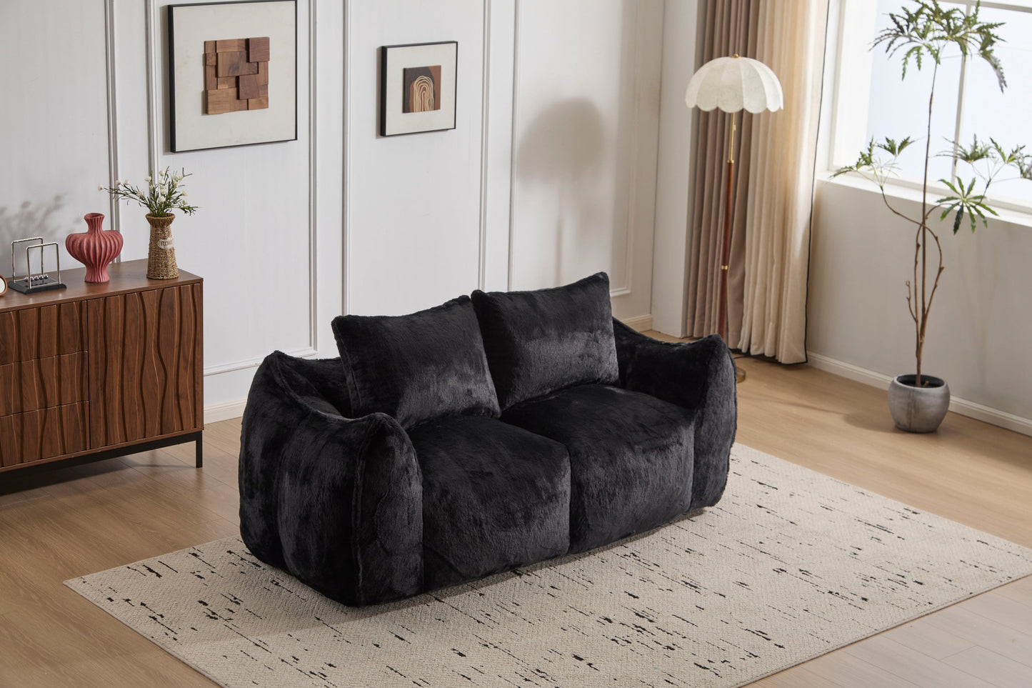 NEW Giant Bean Bag Couch for Adults, Ultra Soft Fluffy Loveseat Bean Bag Sofa, Oversized Chase Lounge Chair Indoor for Living Room Bedroom, No Assembly Required Cozy Reading Chair with Pillows, Black