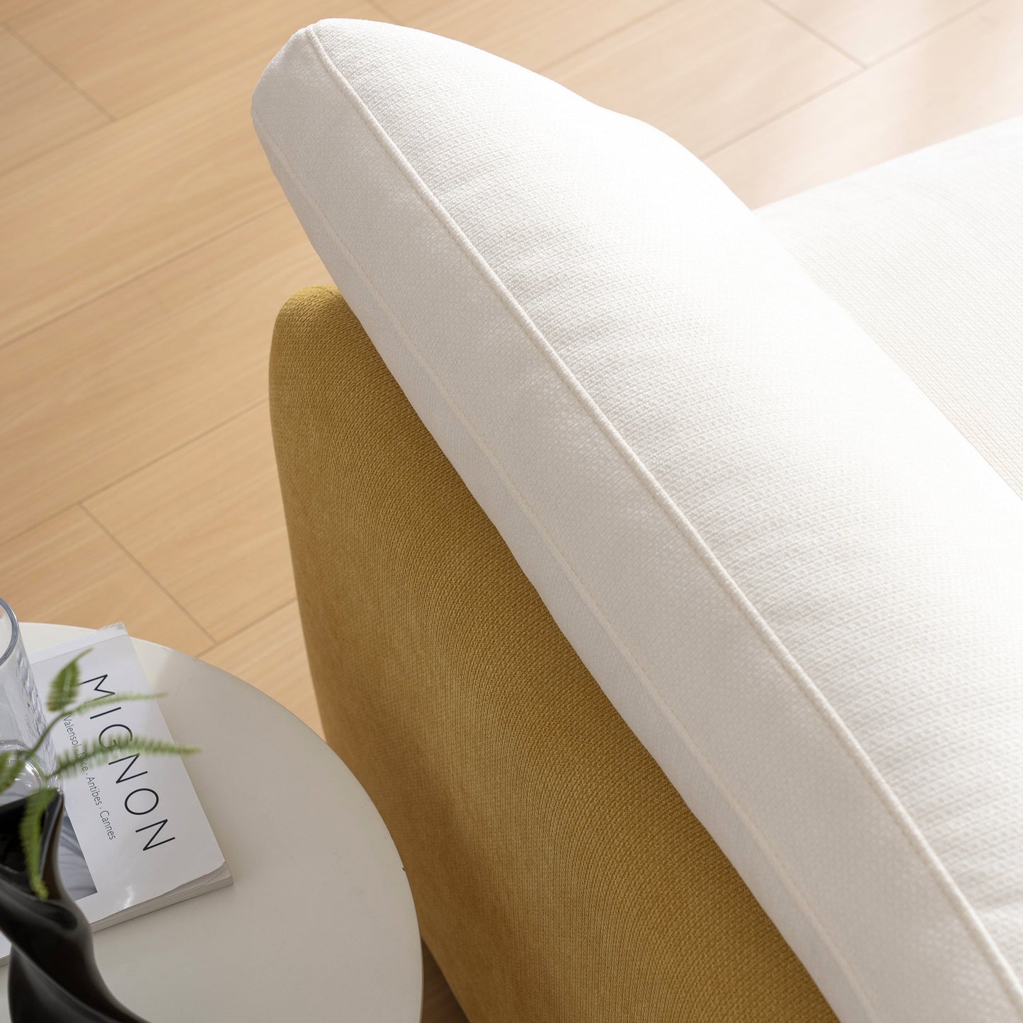 NEW Modern Oversized Chenille Armchair with Color Blocking and Pillows, 50*43' in Cream and Yellow