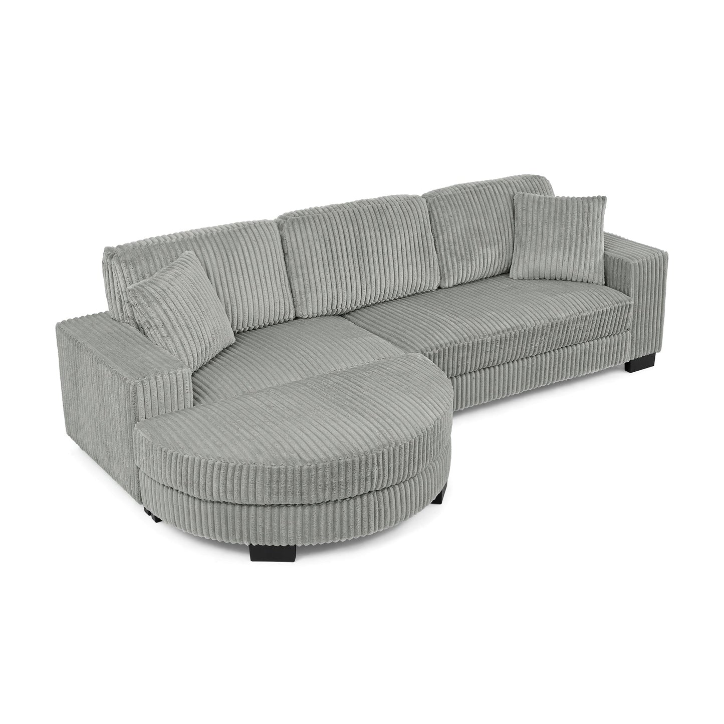 NEW Corduroy Tufted Upholstered Sleeper Sectional L-Shaped Modular Convertible Sofa with Arc-Shaped Footstool