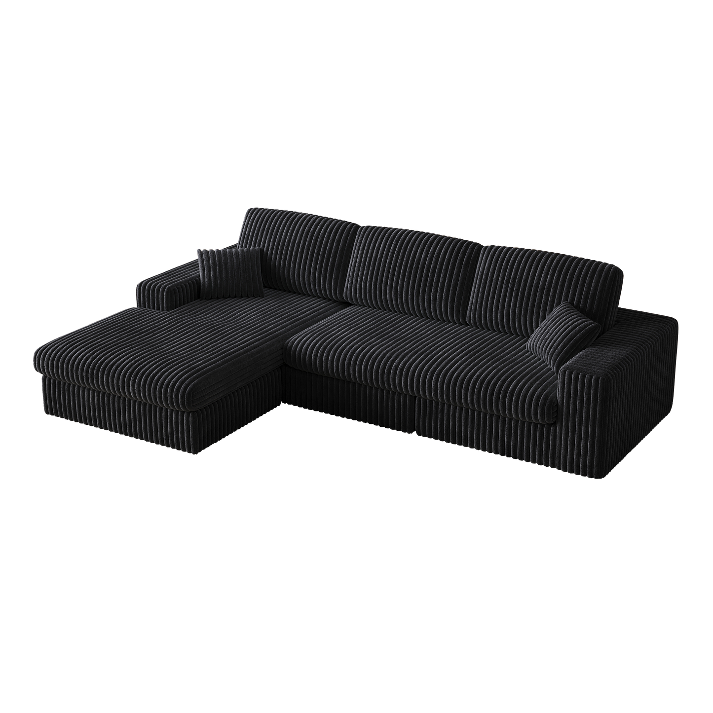 NEW 114.5' Modern Corduroy Modular Foam Sofa Recliner Seat Reversible 2-in-1 Sofa Recliner L-Shaped Combination with Three Cushion Neck Pillow Combination and Two Throw Pillows