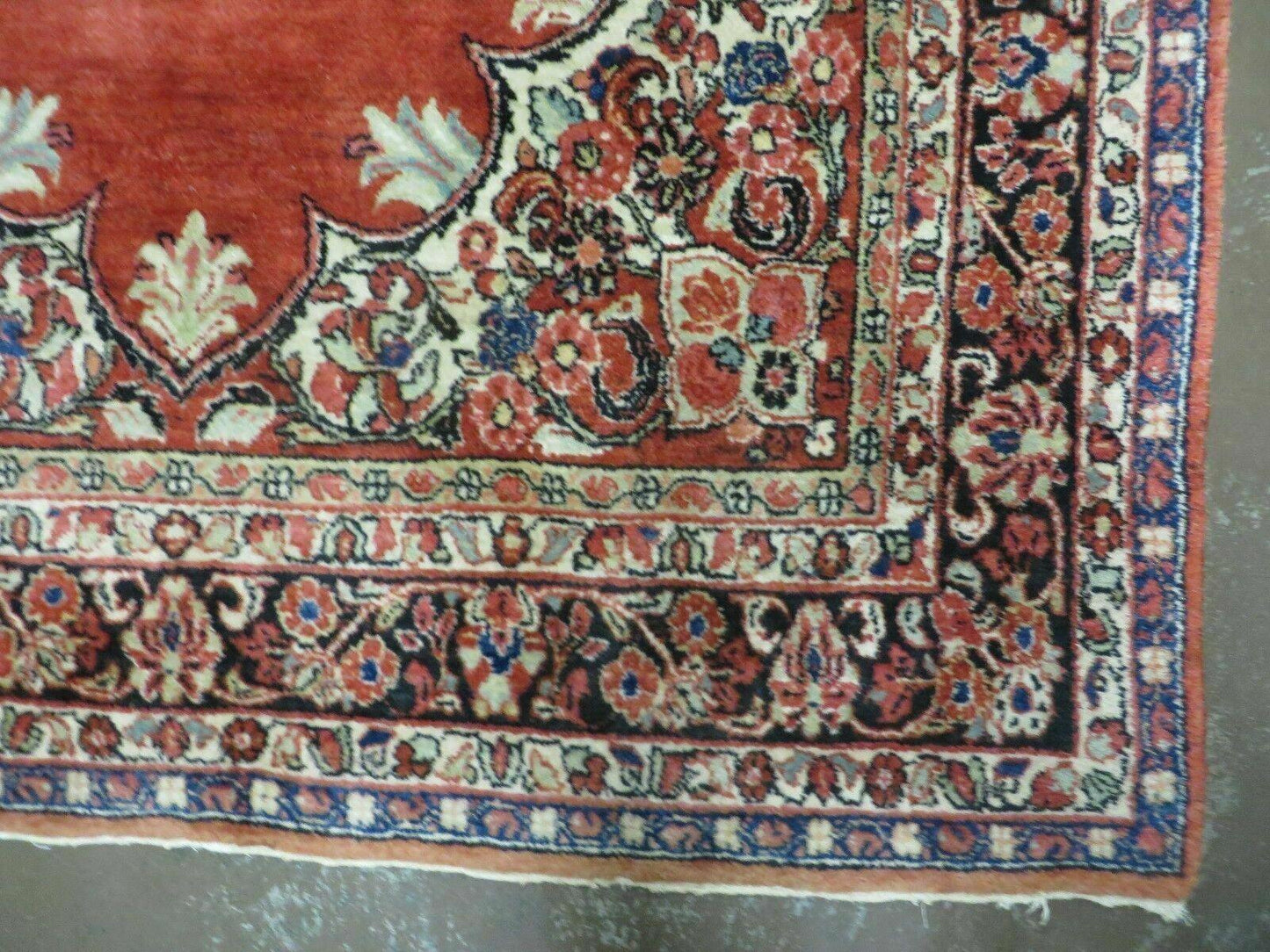 USED Antique Persian Sarouk Rug 5x8, Red, Semi Open Field, Hand Knotted, Wool
