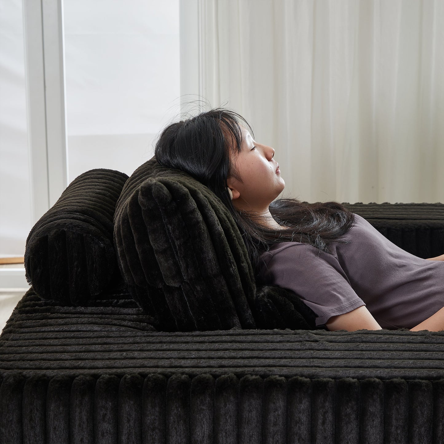 NEW 62.5-Inch Corduroy Sponge Sofa Couch Lounge Fluffy Modern Sleeper Chair