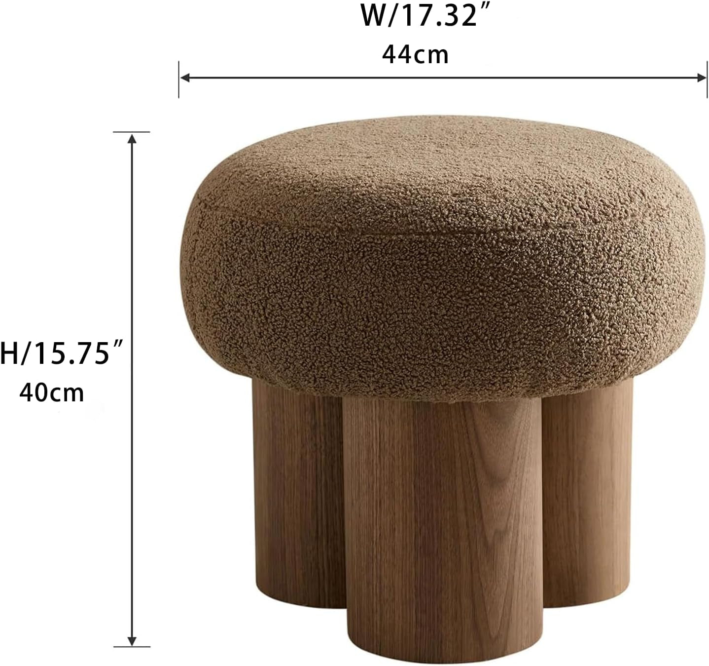 NEW Compact Round Footstool Ottoman Brown Teddy Fabric