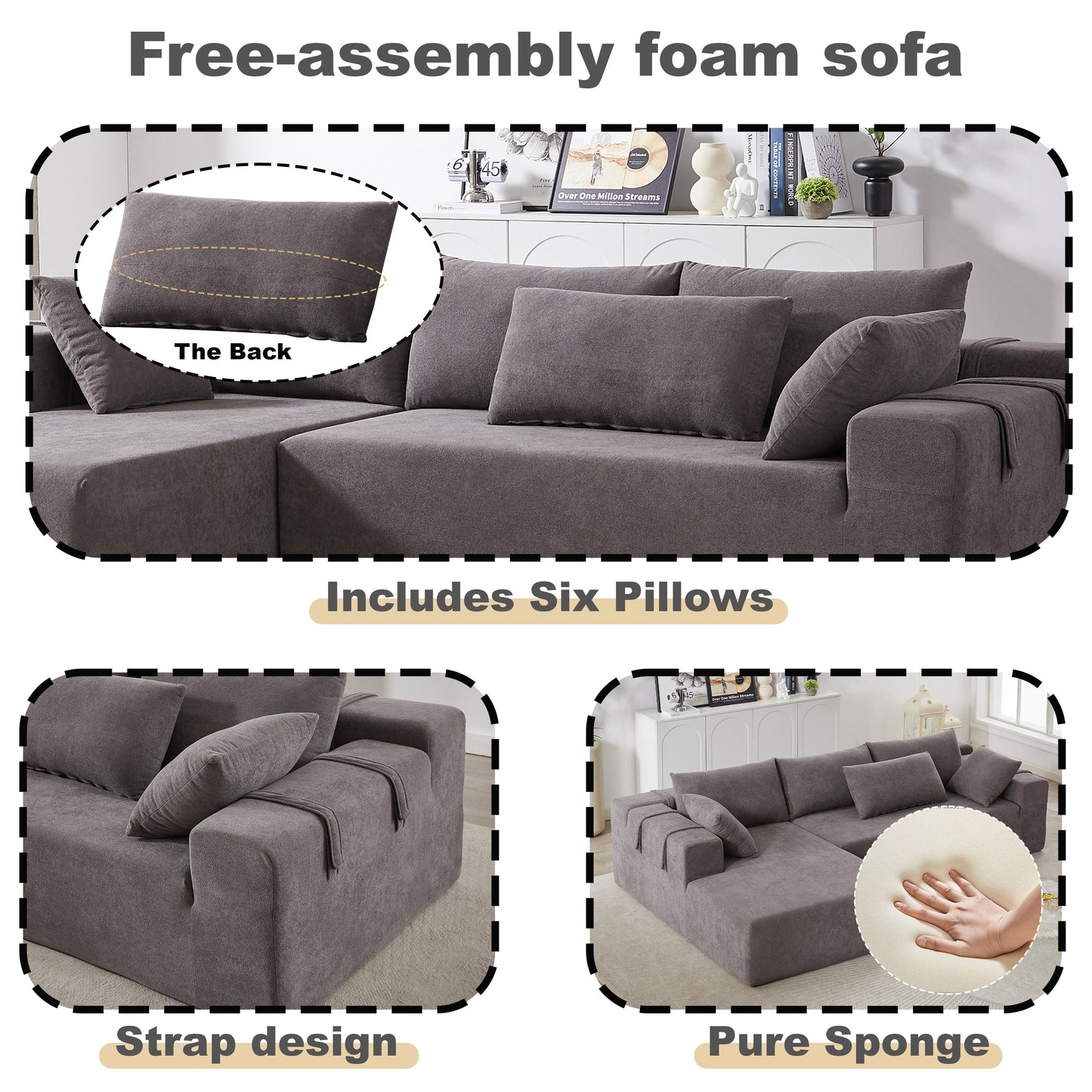 NEW Modern Chenille Upholstered Sectional Sofa Couch Set,Modular 108' L Shaped Sectional Living Room Sofa Set With 6 Pillows,Free Combination Sofa Couch for Living Room,Bedroom(Left Chaise)W834P240001