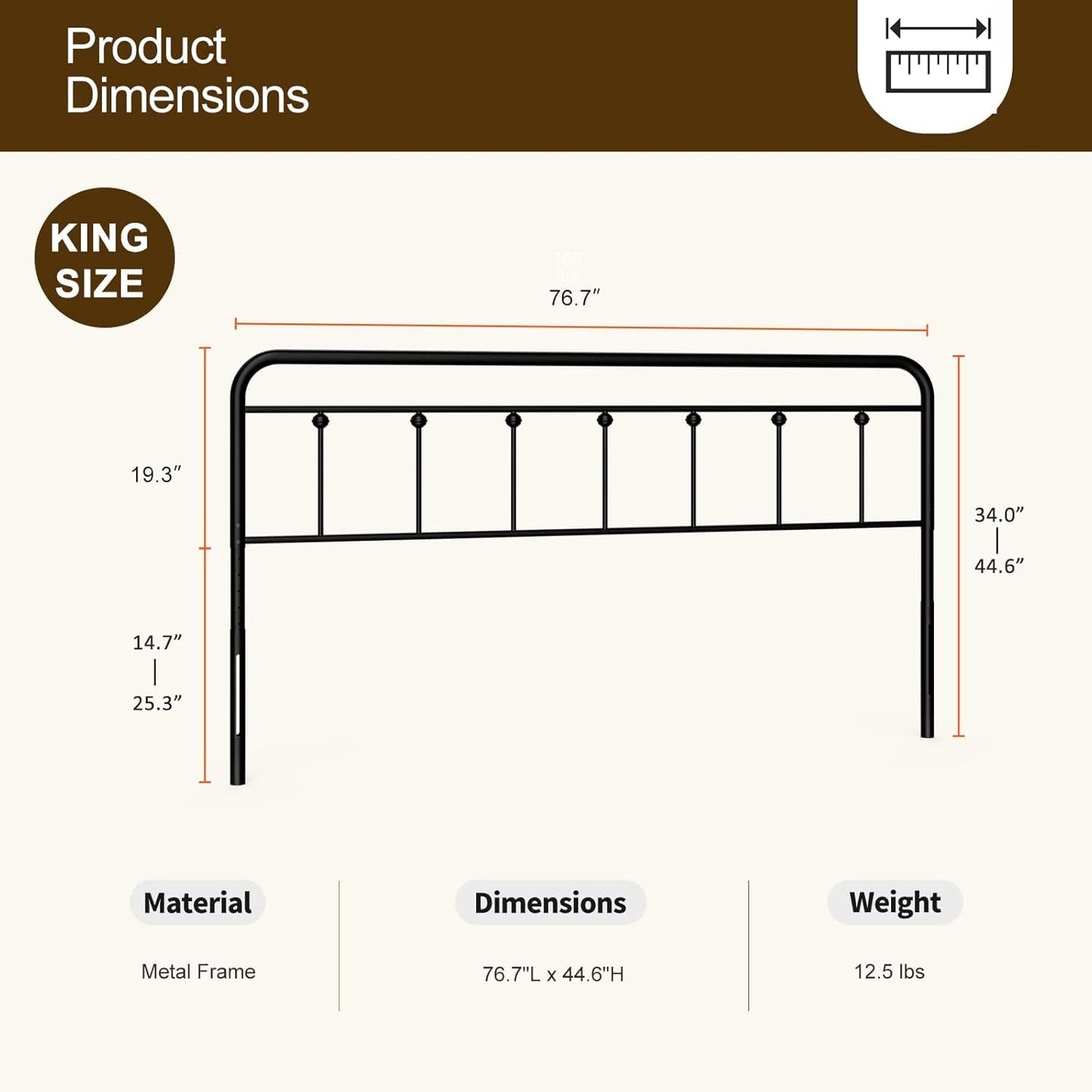 NEW Adjustable Height Metal Headboard in Farmhouse Victorian Style