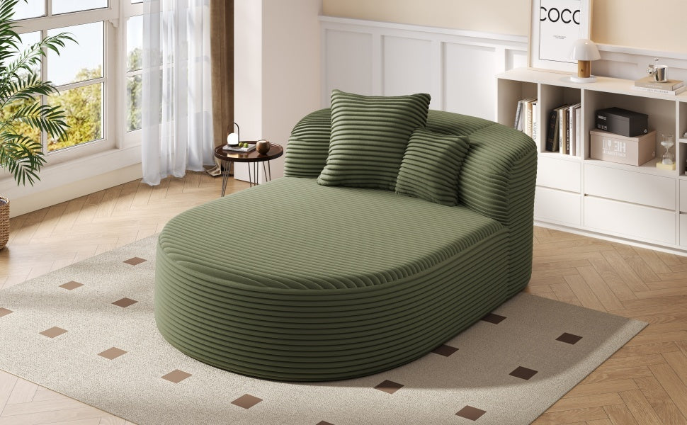 NEW Modern Green Corduroy Chaise Lounge Sofa Bed Boneless Couch with Two Supportive Pillows