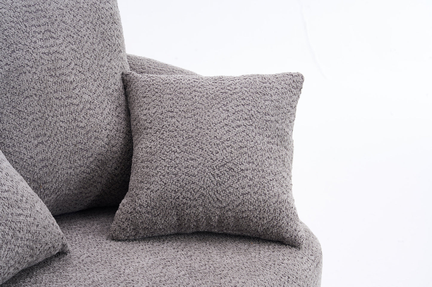 NEW 360° Swivel Round Grey Upholstered Accent Barrel Chair with 3 Removable Pillows