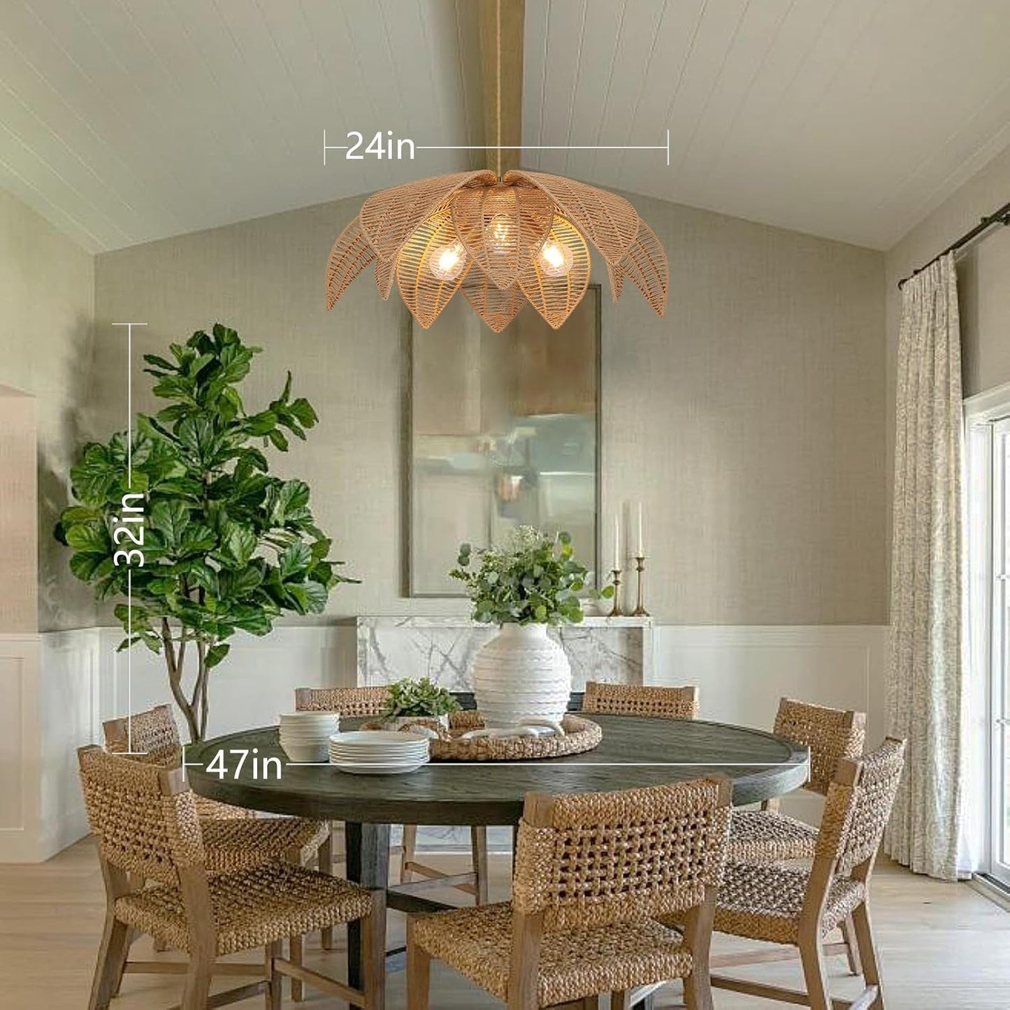 NEW Handwoven Rattan Chandelier 24 Inch Pendant Light Fixture