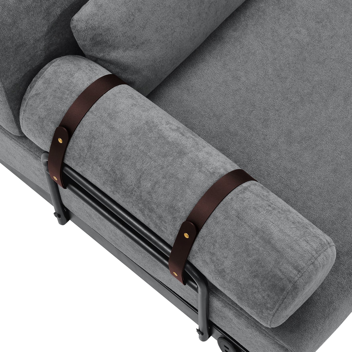 NEW Modern Grey Chenille 2 Seater Loveseat 59' Sofa Couch with USB Ports Unique Cylindrical Armrests