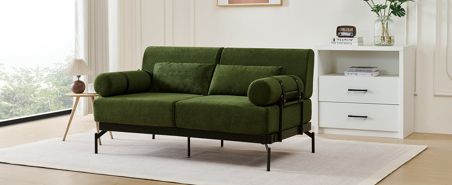 NEW Modern Green Chenille Foam 2 Seat Pillow Top Arms Metal Frame Loveseat