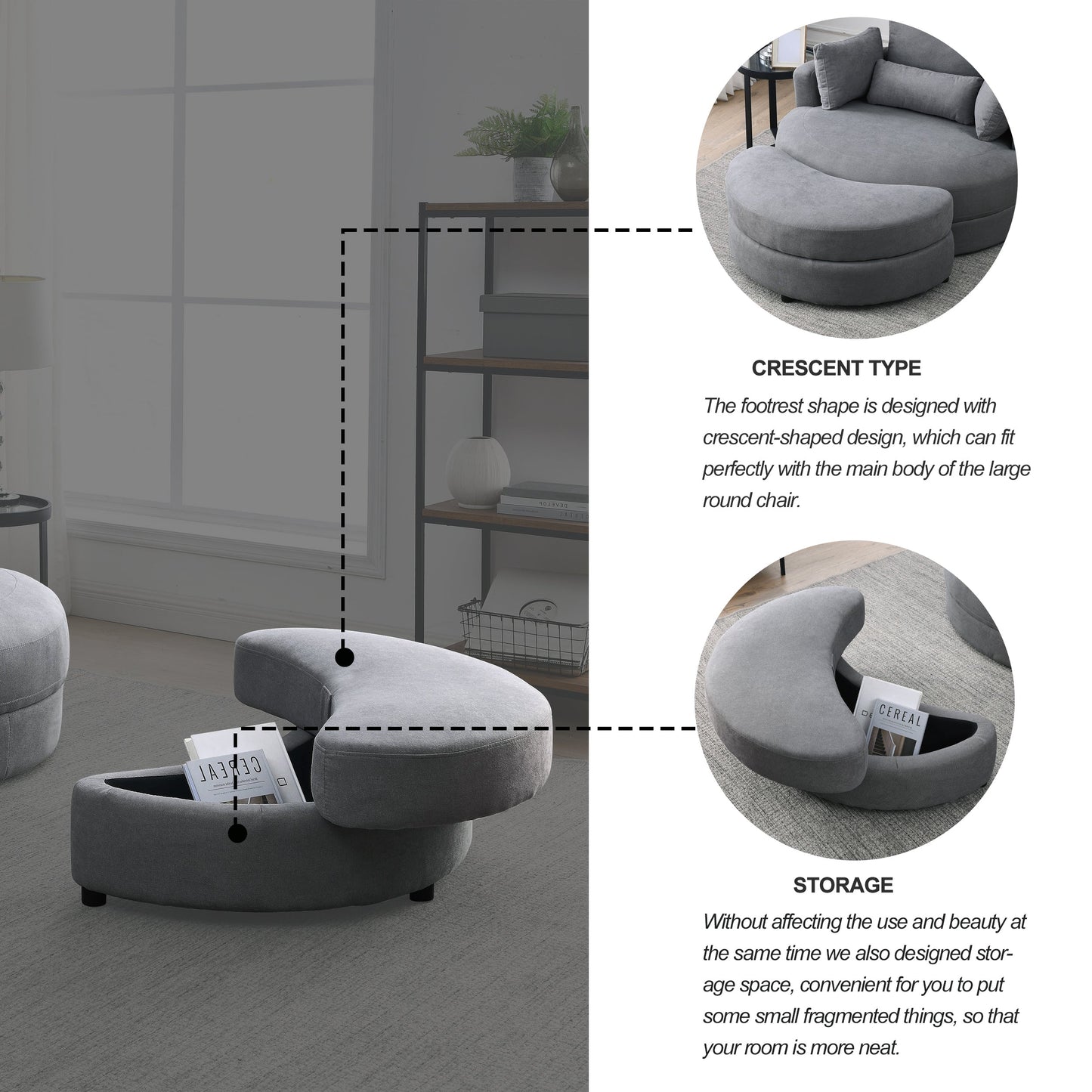 NEW Welike Swivel Accent Barrel Modern Dark Grey Sofa Lounge Club Big Round Chair with Storage Ottoman and Pillows