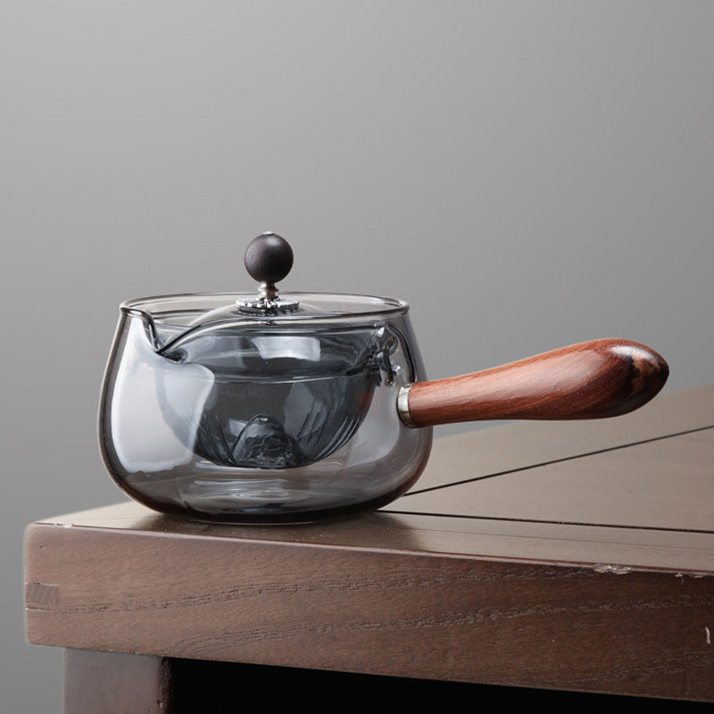 NEW Semi-automatic Rotary Heat-resistant Glass Teapot Lazy Tea Making With Infuser And Wooden Handle Office Home Accessories Kitchen Gadgets