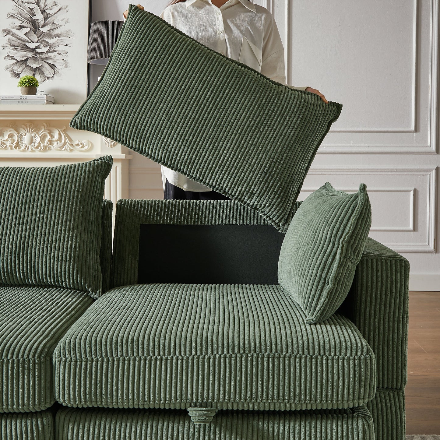 NEW 113.5'' Modular Sectional Corduroy U Shaped Sofa Couch with Storage Ottoman 6 Seat Convertible Sections and Chaise