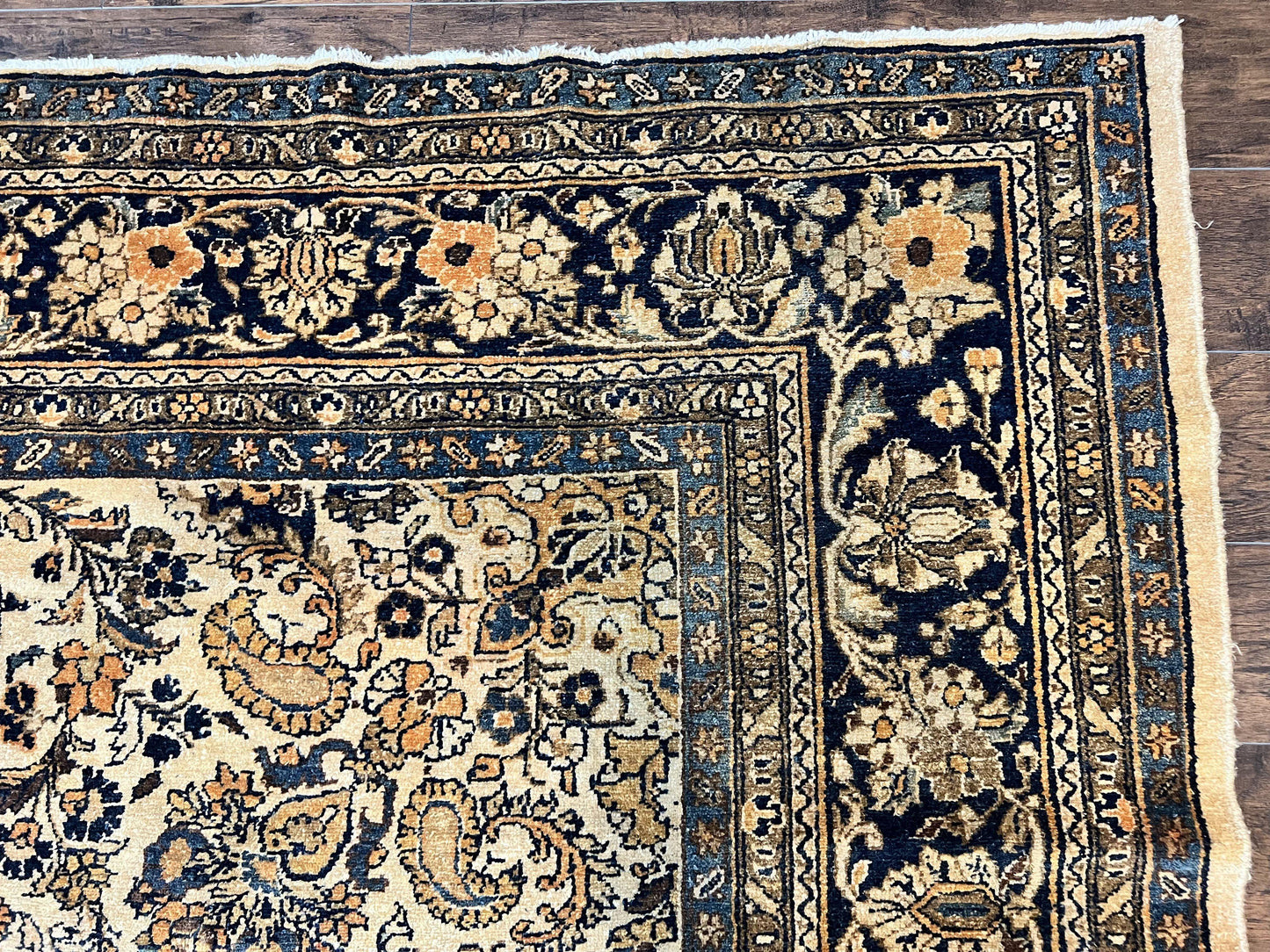 USED Antique Persian Rug 9x11, Wool Handmade 1920s Oriental Carpet, Persian Hamadan Anjelas Rug, Cream Black, Floral Allover Oriental Rug 9 x 11 Room Sized Rug