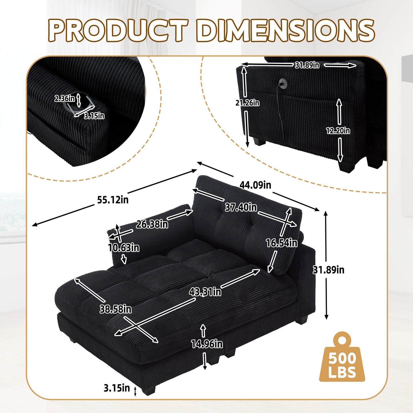 NEW UNITED WE WIN Sleeper Sofa Couch Bed,Oversized Chaise Lounge Chair Cozy Cloud Couch