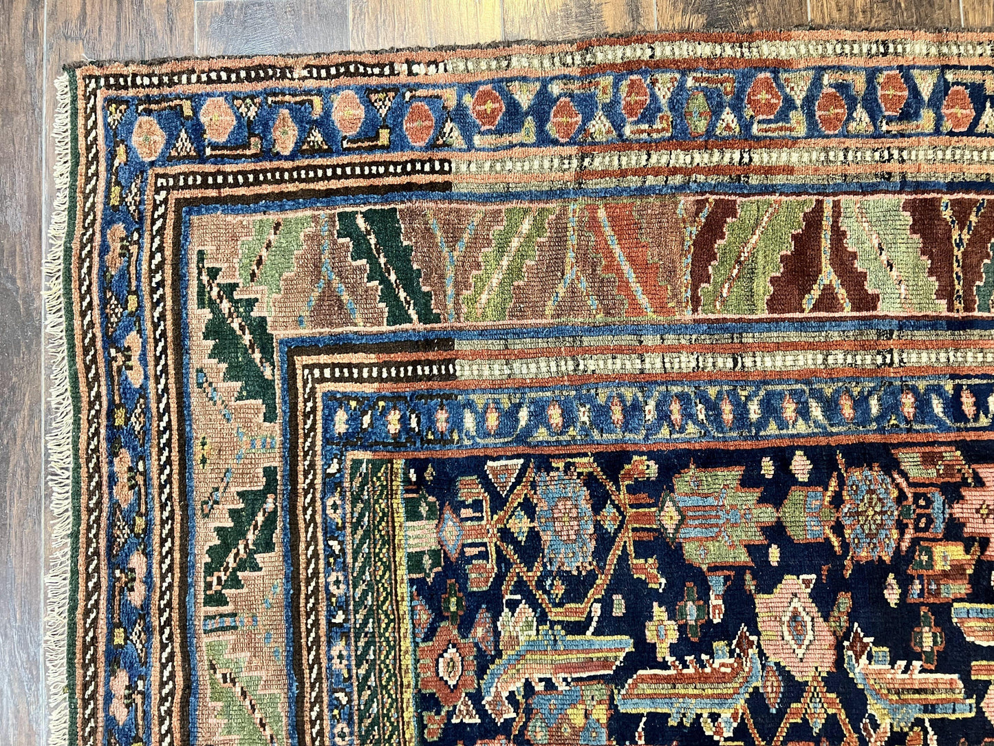 USED Caucasian Kalegy Rug 6x11, Wide Runner, Wool Hand Knotted Carpet, Navy Blue Tribal Rug, 1920s Antique Rug, 6 x 11 Oriental Carpet