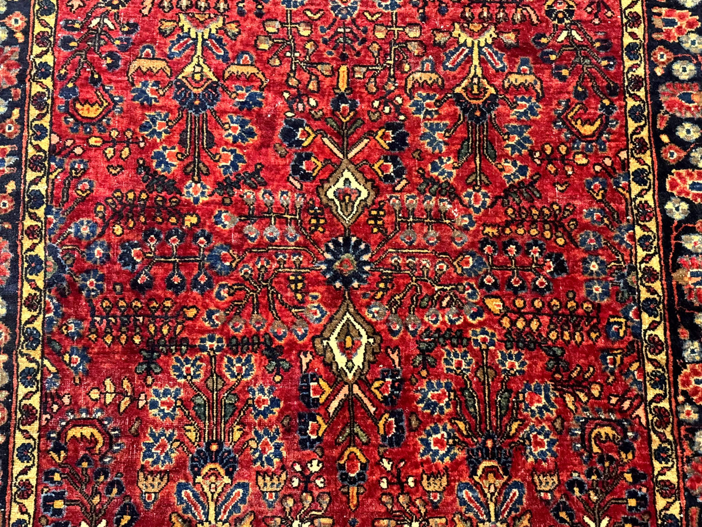 USED Antique Persian Sarouk Rug 3x4, Red, Floral, 1920s Wool Rug