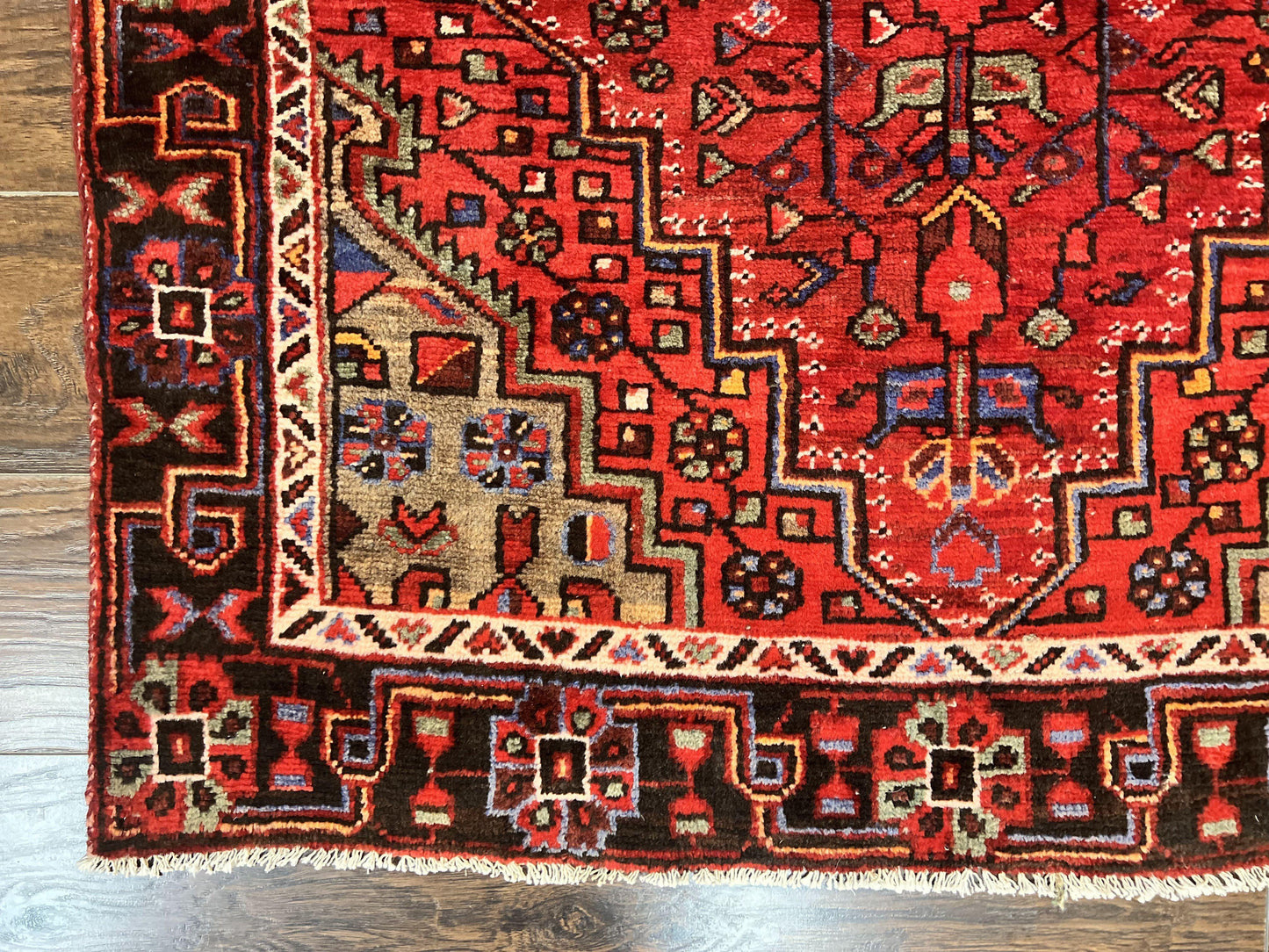 USED Antique Persian Tribal Rug 4x7, Red, Geometric Medallion, Handmade, Wool, Persian Zanjan Rug