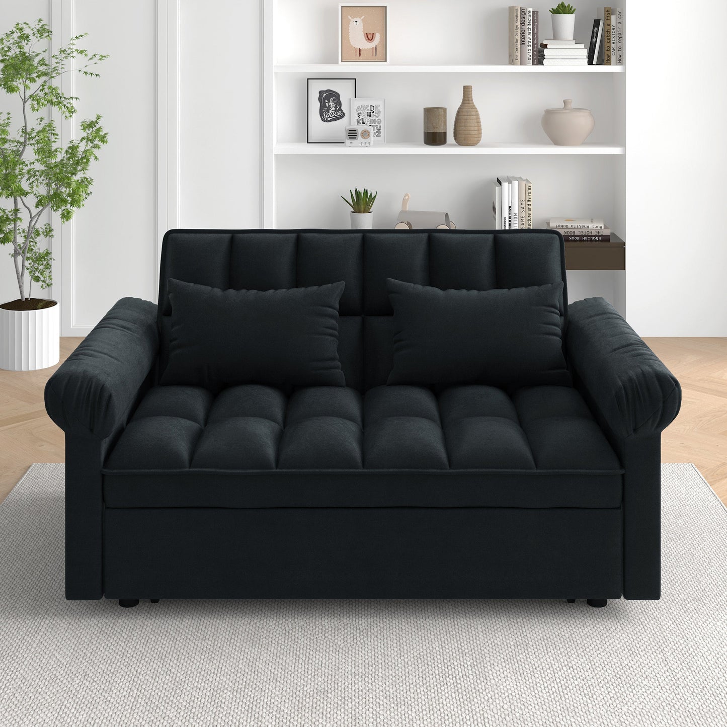 NEW Black Adjustable Back Loveseat Sofa Bed with Pull-out Bed