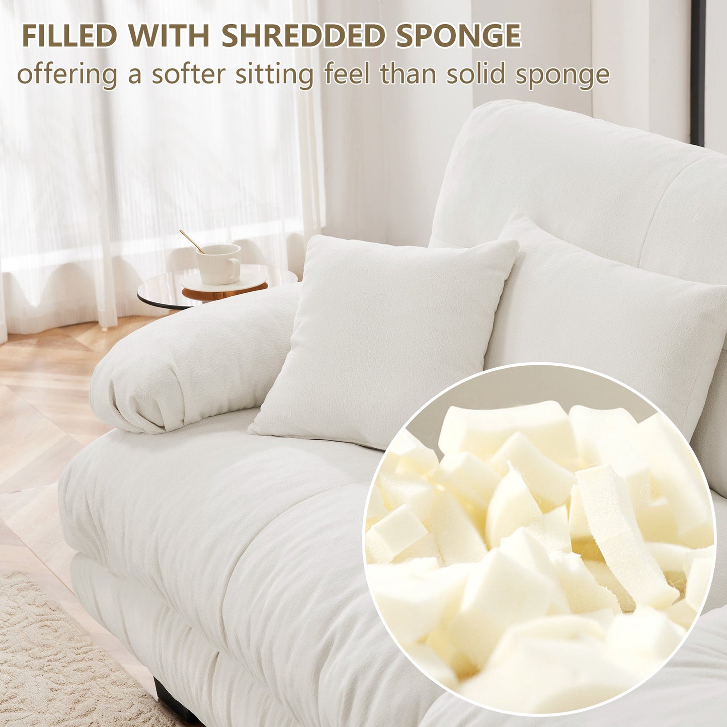 NEW Chenille White Cloud Couch 2 Seater Loveseat Sofa with 2 Lumbar Pillows and 2 Throw Pillows