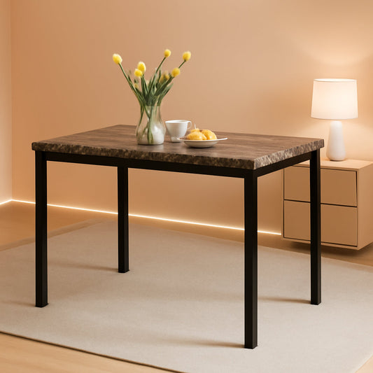 NEW Black Metal Dining Table With Laminated Faux Marble Top