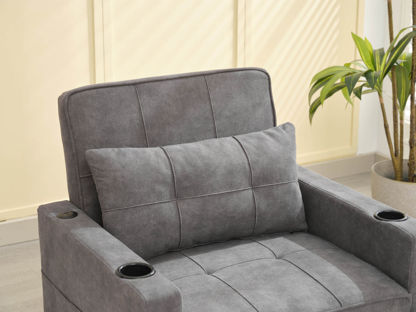 NEW Dark Grey Futon Bed Convertible Chair 3-in-1 Pull Out Sleeper Sofa with USB Ports