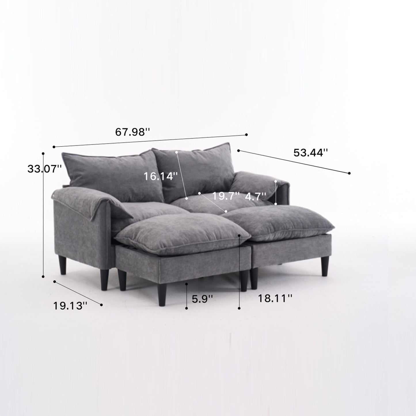 NEW Convertible Combination Gray U-Shaped Sofa with Footstools Storage