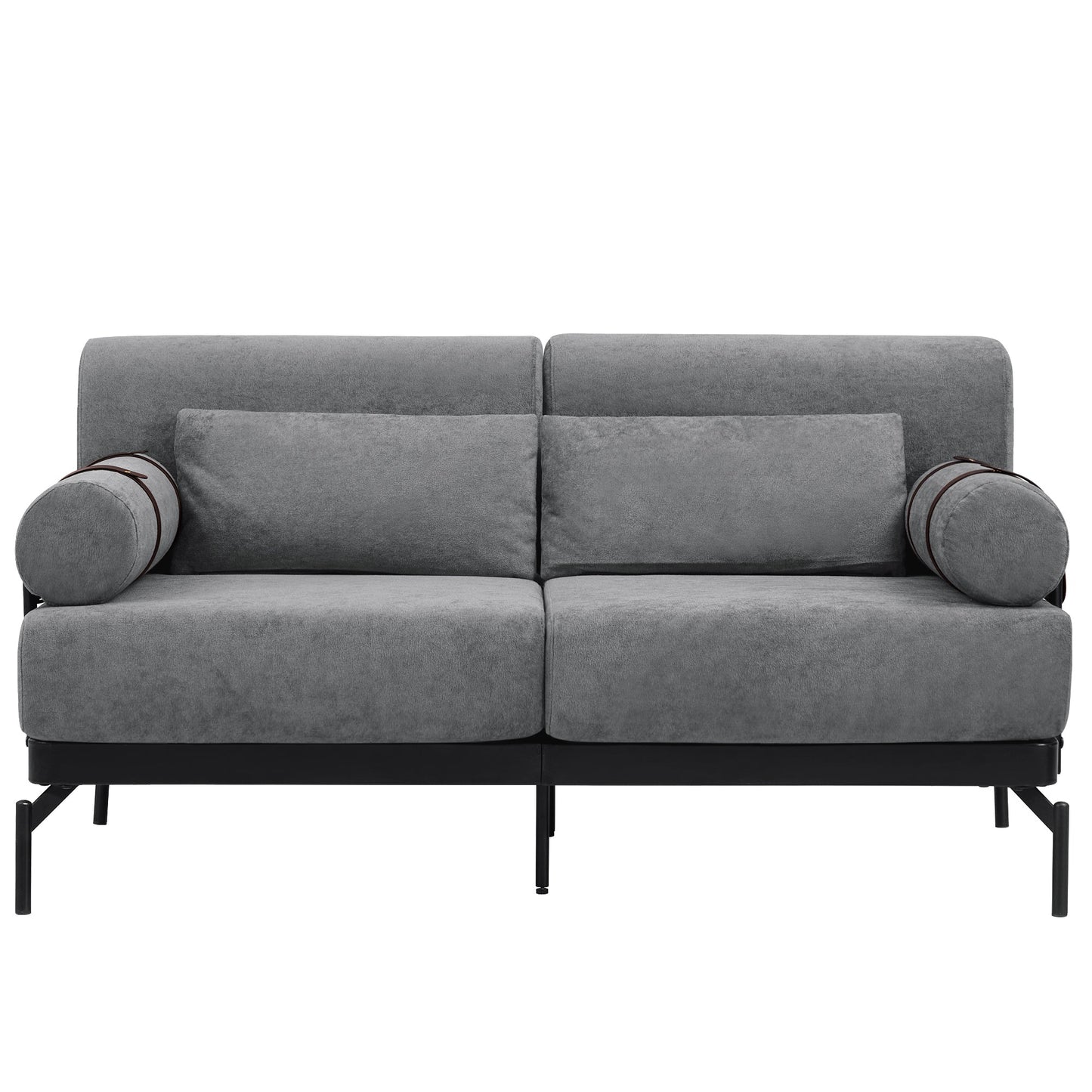 NEW Modern Grey Chenille 2 Seater Loveseat 59' Sofa Couch with USB Ports Unique Cylindrical Armrests