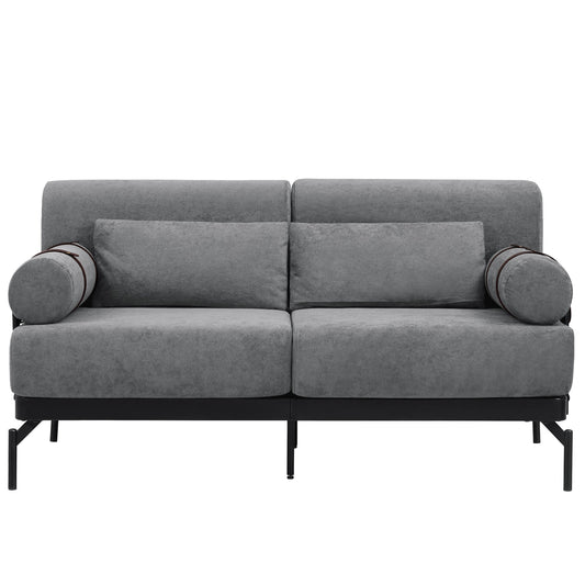 NEW Modern Grey Chenille 2 Seater Loveseat 59' Sofa Couch with USB Ports Unique Cylindrical Armrests