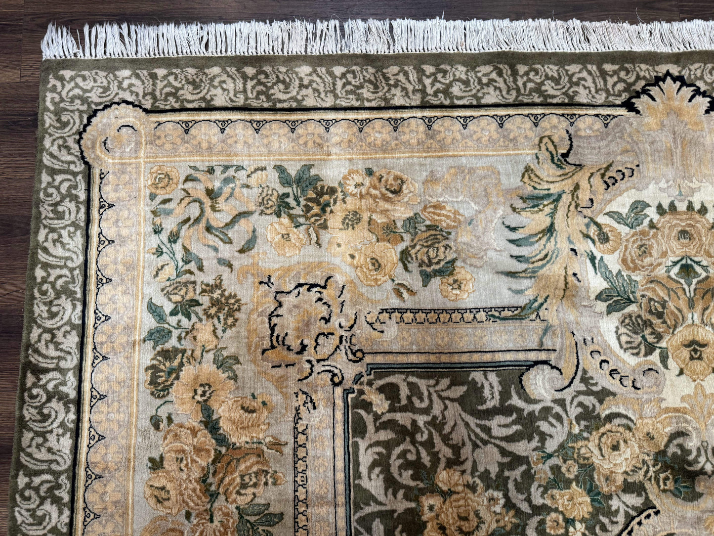 USED Aubusson Rug 8x10, Very Fine 225 KPSI, Floral, French European Design, Pakistani Carpet