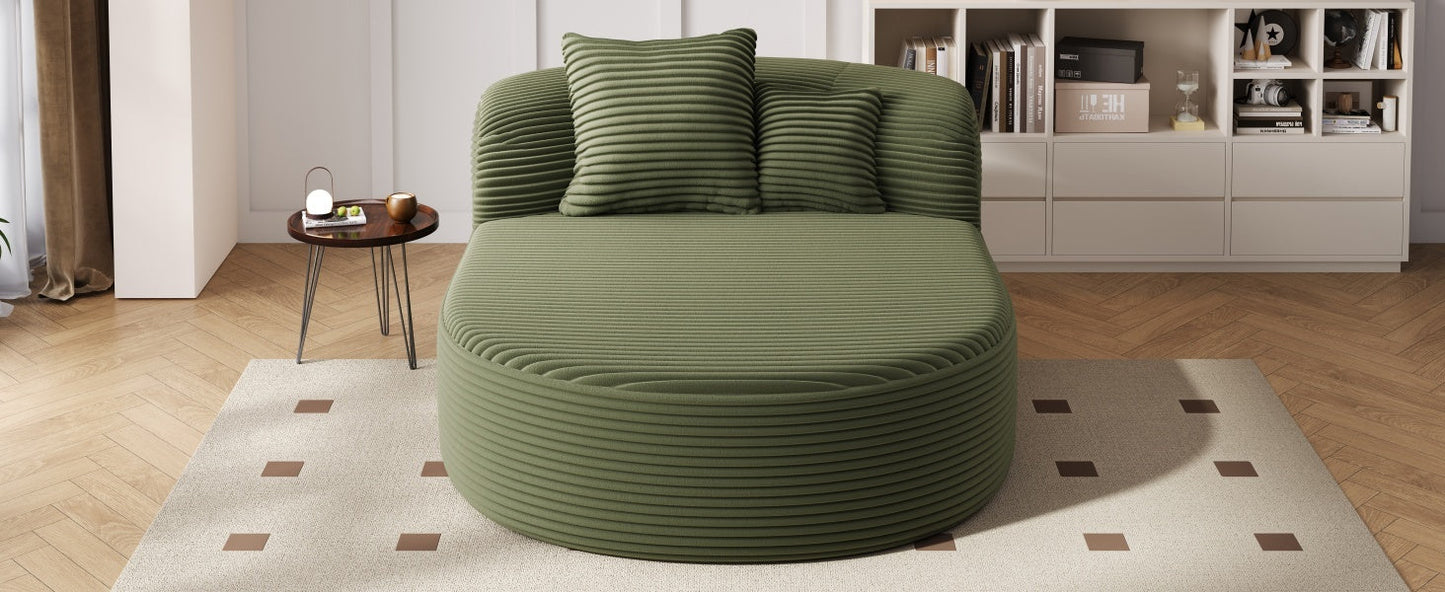 NEW Modern Green Corduroy Chaise Lounge Sofa Bed Boneless Couch with Two Supportive Pillows