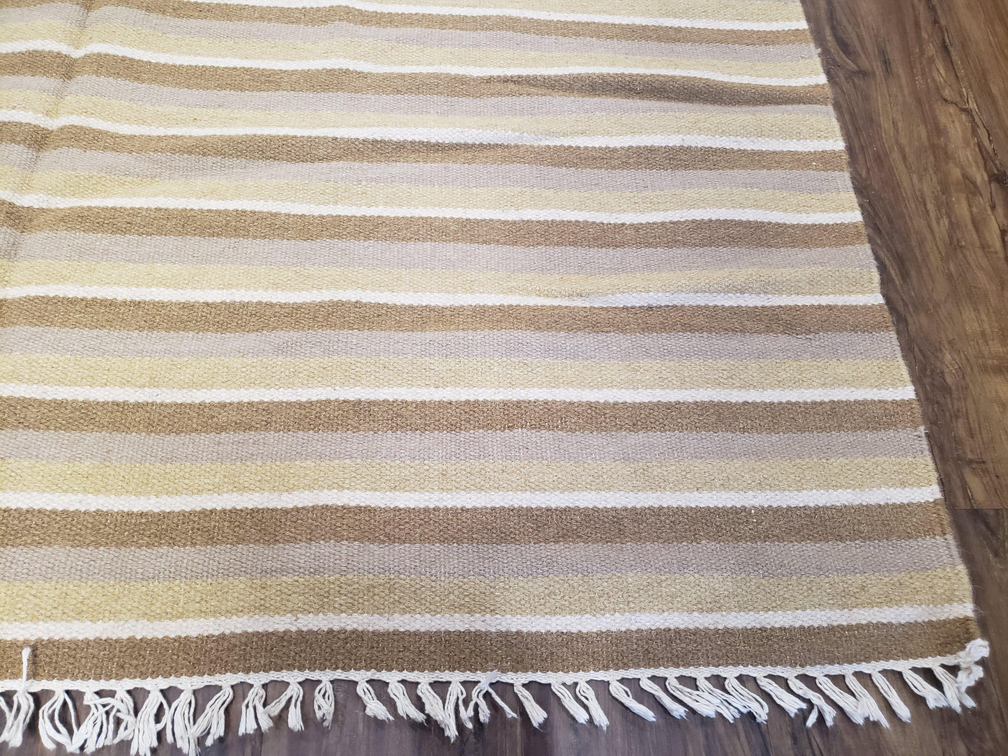 USED New Indian Striped Blanket, Multicolor Earthern Tones Kilim Rug, Wool Handmade South American Style Blanket, Queen Sized Bedspread 5x8 - 6x8