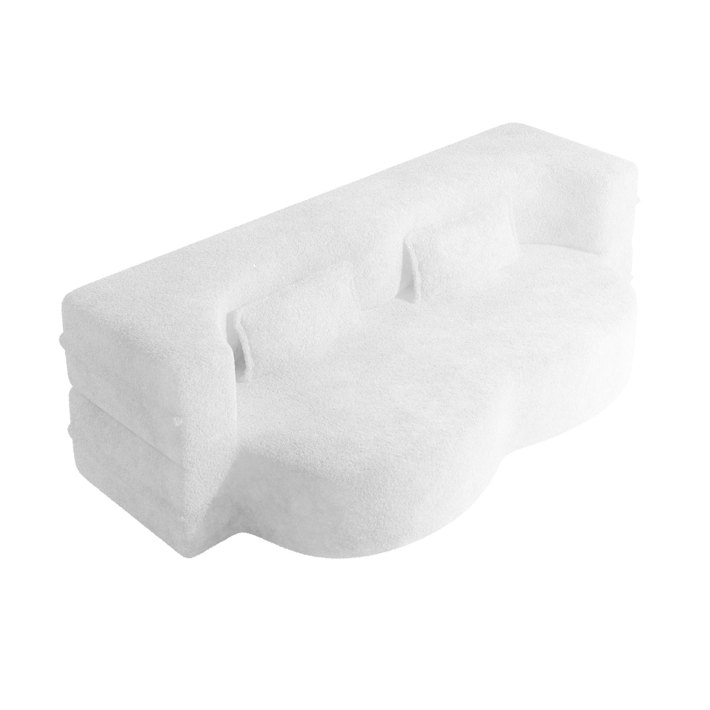 NEW Modern Floor Sofa with 2 Pillows,Convertible Teddy Fabric Foam Filled Sleeper Sofa Bed,15 ' Full Size Folding Mattress for Living Room,Guest Bed,Playroom,no assembly required,Beige