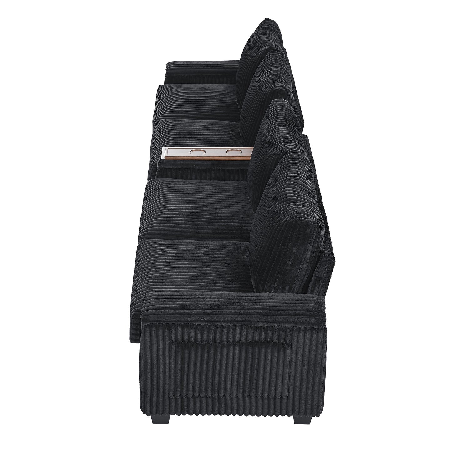 NEW Modern 4-Seater Black Corduroy Sofa Couch with USB Ports and Hidden Storage