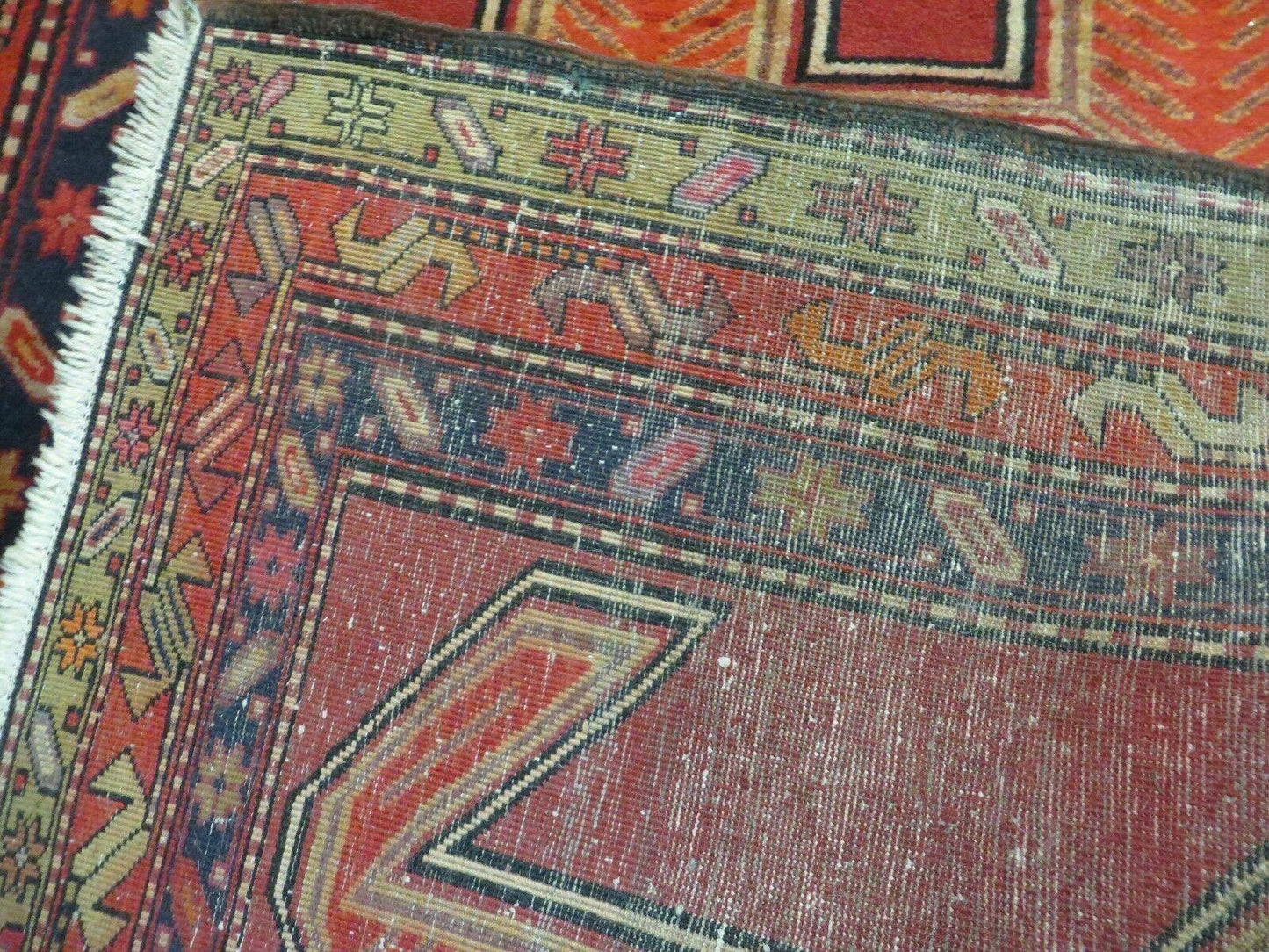 USED 4' 10" X 11' Antique Handmade Turkish Kazak Wool Rug SHIELD Hand Knotted Red