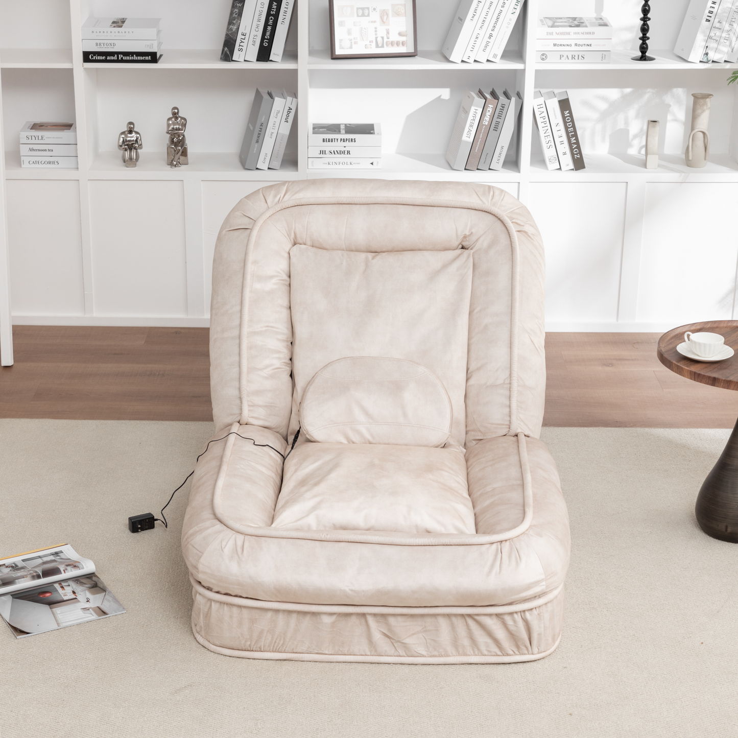 NEW 5 Adjustable Position Beige Velvet with Foam and Iron Upholstered Dog Bed for Adults and Pets - Bean Bag Floor Sofa with Massage Pillow & 2 Soft Pillows