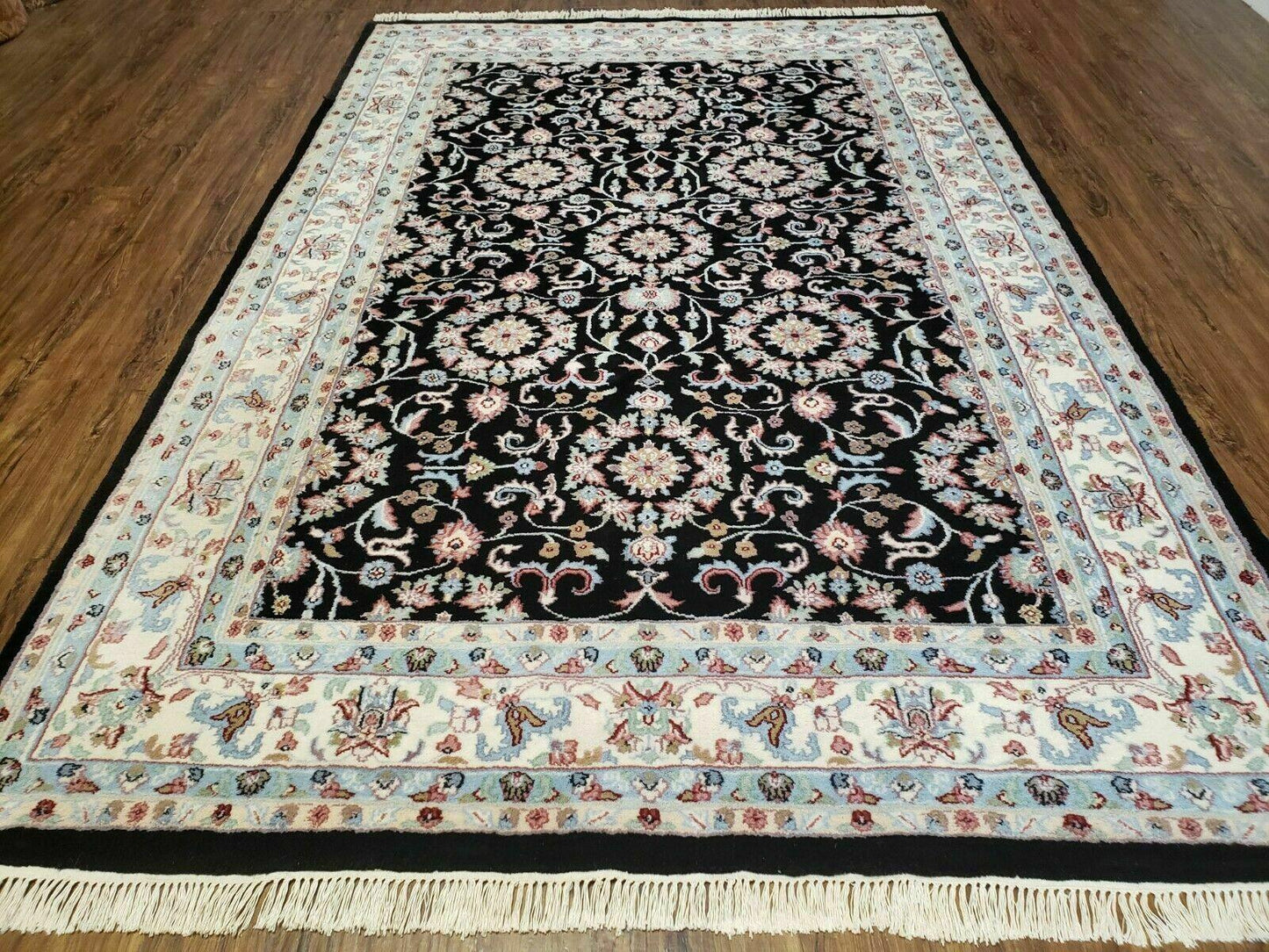 USED 6' X 9' Handmade Indian Agra Wool Rug Carpet Vegetable Dyes Black