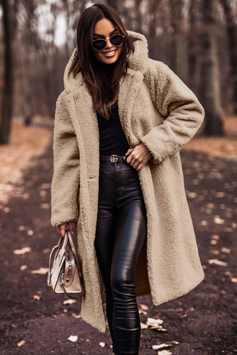 New Autumn Winter Fashion Elegant Long Coat Woman Plush Warm Faux Fleece Coat Women Teddy Jacket Female Teddy Coat Outwear Ladies
