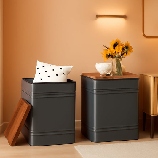 NEW Industrial Black Storage Ottoman With Removable Lid