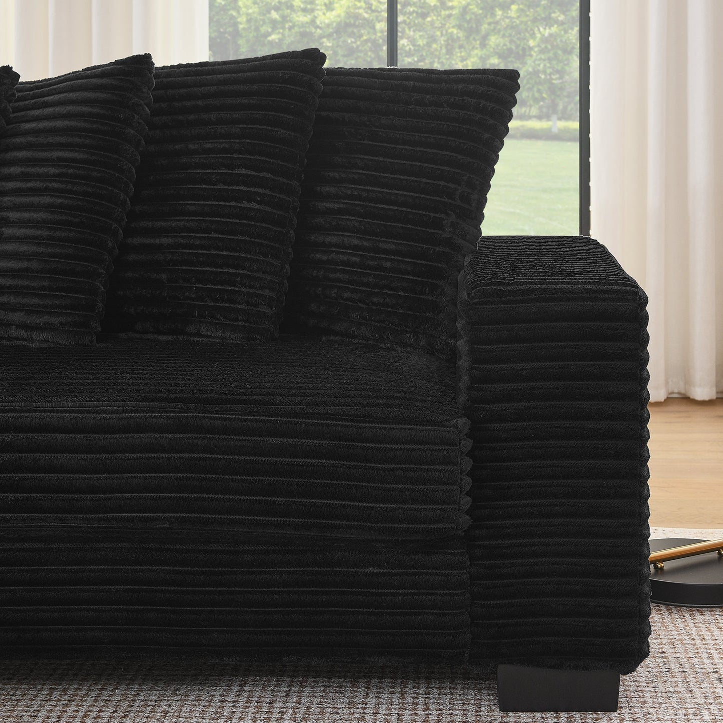 NEW Black Corduroy Tufted Upholstered L-Shaped Modular Convertible Sleeper Sectional Sofa Couch