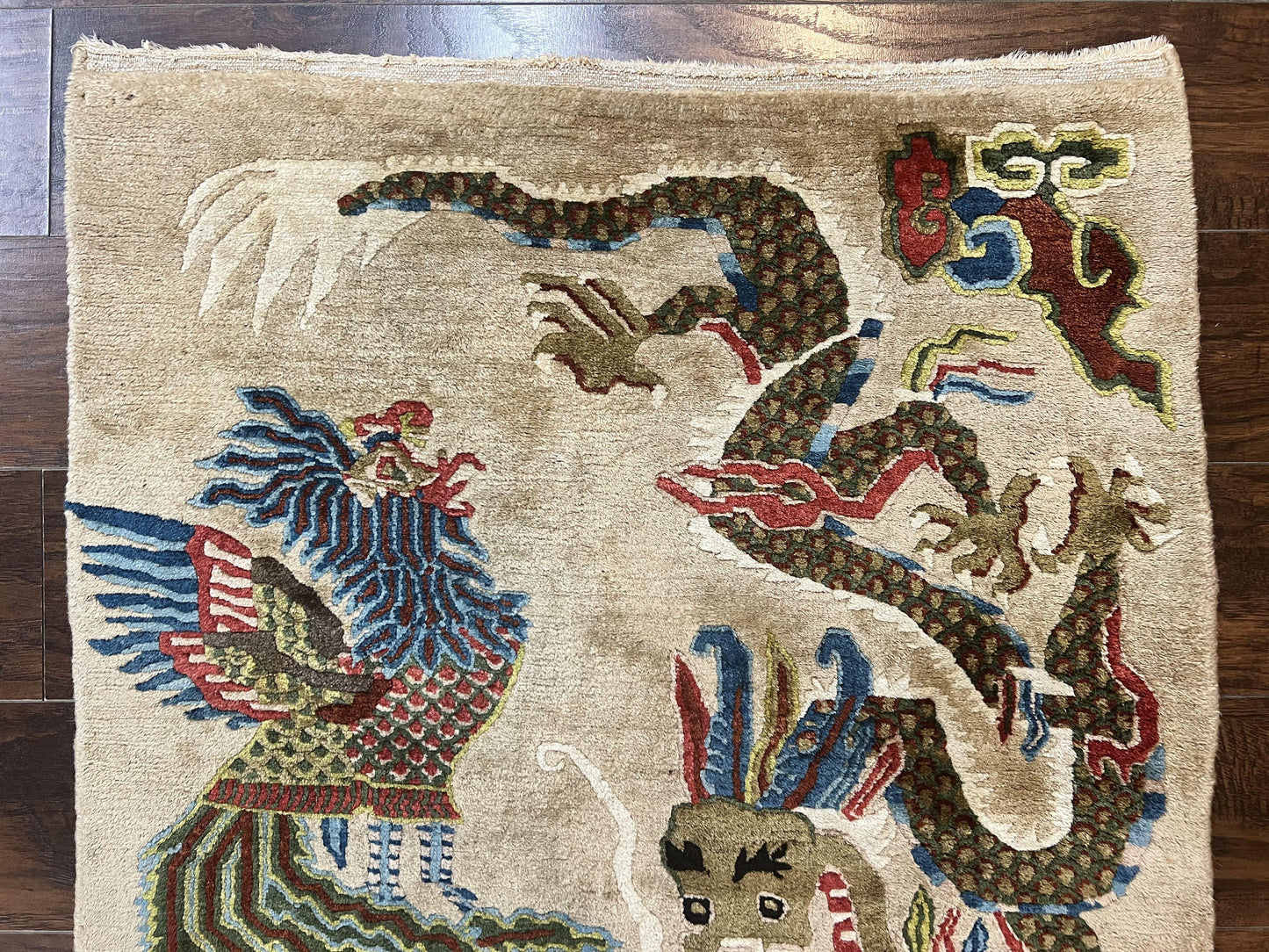 USED Antique Chinese Peking Rug 3 x 5.6, Dragon Motifs, Handmade Wool Asian Oriental Carpet