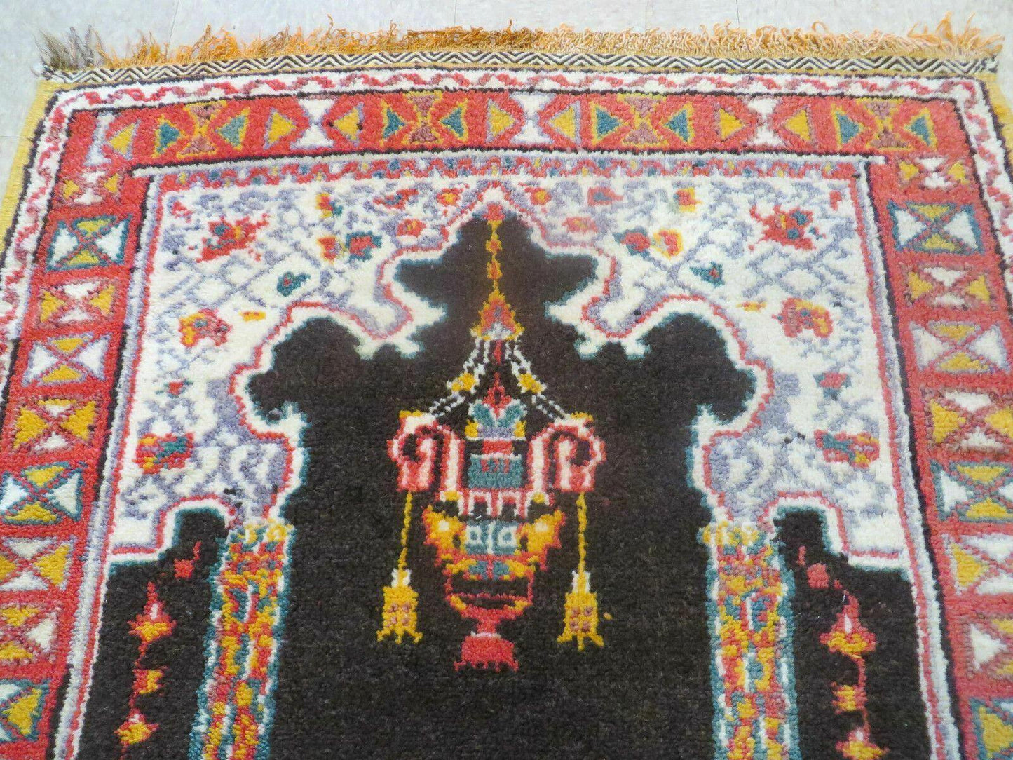USED Antique Moroccan Runner Rug 3x7, Moroccan Prayer Rug, Double Mehrab Prayer Arches, Black and Red, Hand-Knotted Wool Carpet, Hallway Rug Nice