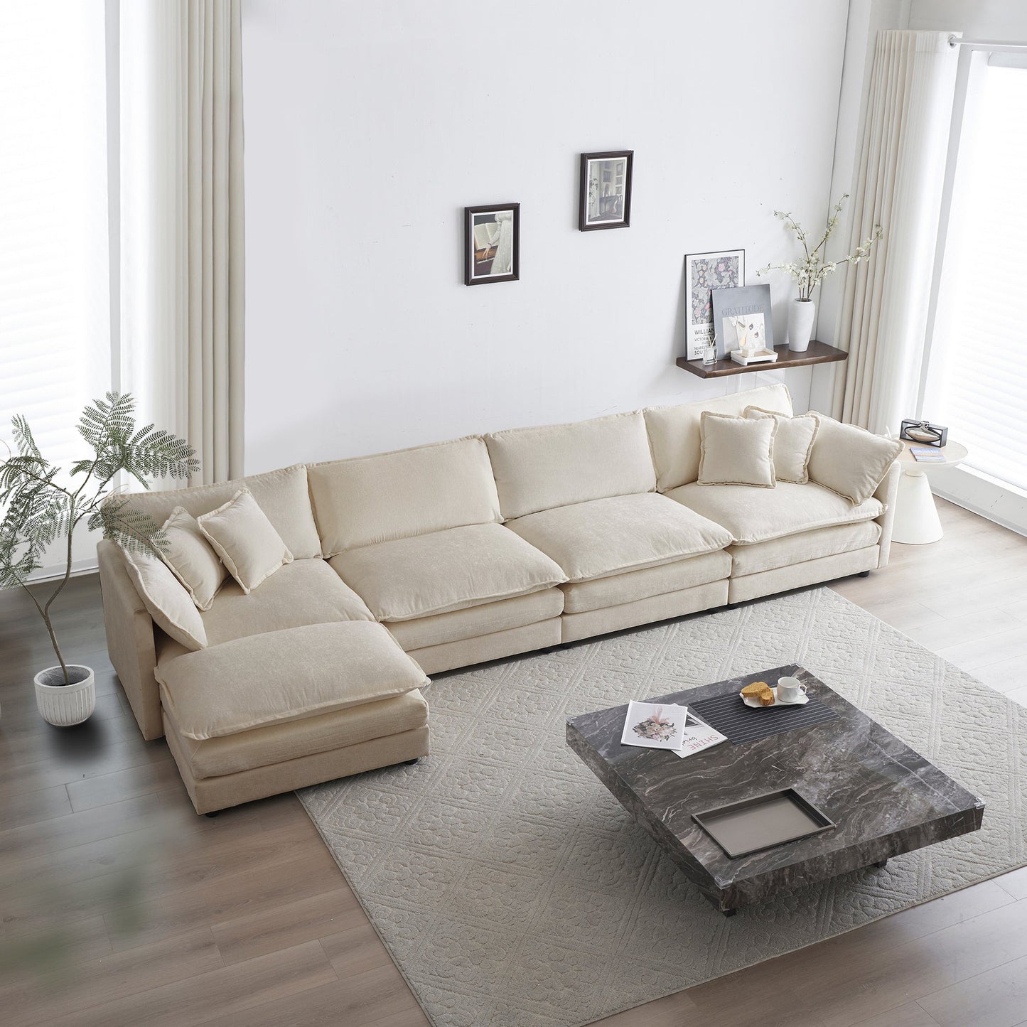 NEW Modular Sectional Sofa for Living Room,U Shaped Couch 5 Seater Convertible Sectional Couch with 1 Ottoman ,Beige Chenille