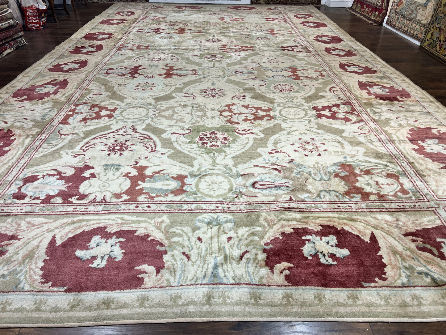 USED Large Egyptian Oushak Rug 12x21, Wool Handmade Vintage Carpet, Allover Pattern, Oversized 12 x 21 ft Traditional Rug