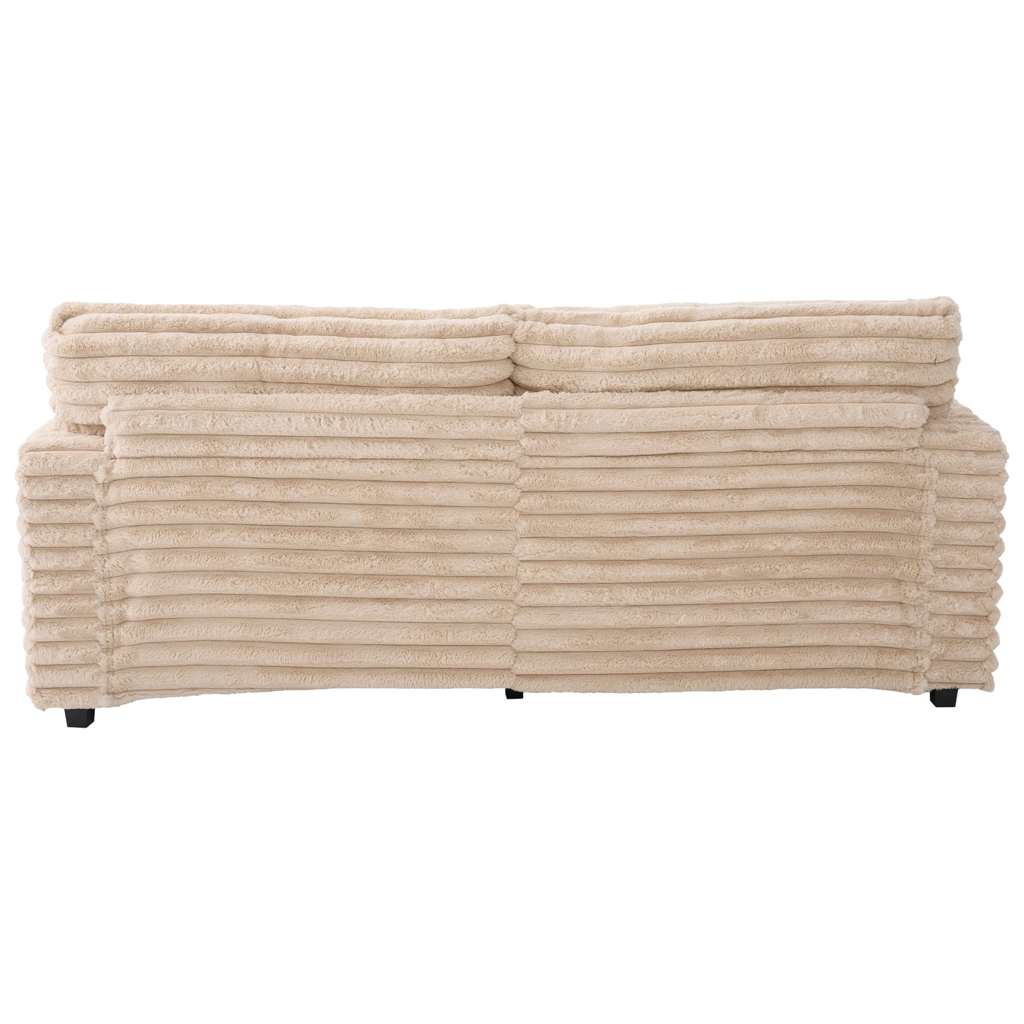 NEW Plush Champagne Faux Rabbit Fur Upholstered Oversized Double Chaise Lounge Sofa with USB Ports and Cup Holders