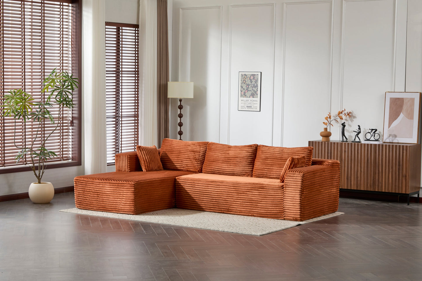 NEW Compression Sectional Couch with Comfy Chaise, Boneless L Shape Sofa with Deep Seat, Minimalist Modular Couches Sleeper for Living Room Bedroom Apartment Lounge,corduroy,Brown