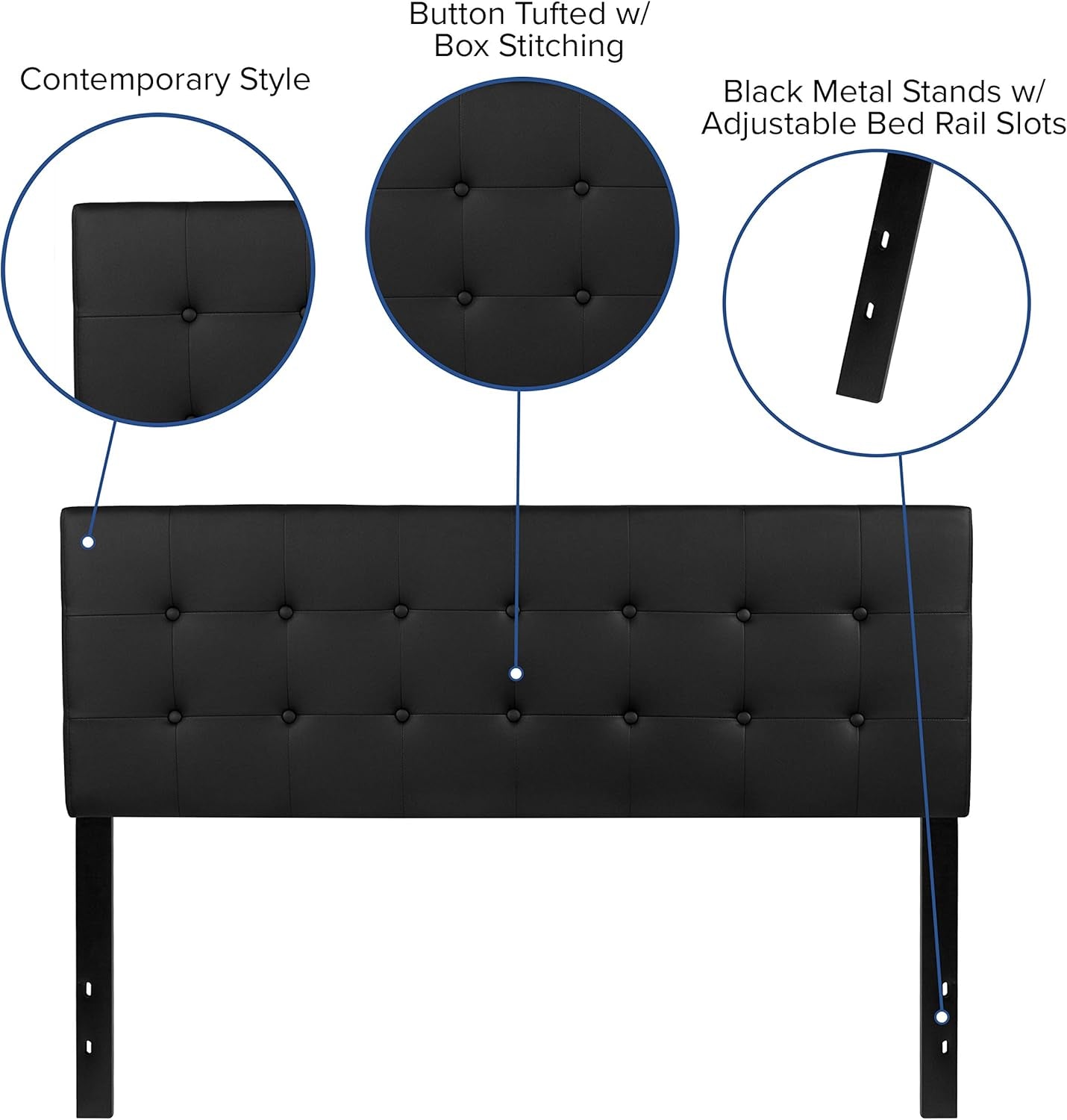 NEW Button Tufted Black Vinyl Queen Size Headboard Upgrade